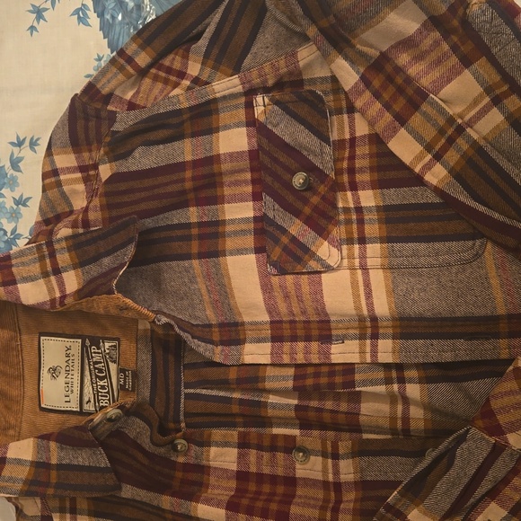 LEGENDARY WHITETAILS BUCK CAMP Shirt Mens MED Flannel Button Up Shirt - Picture 2 of 8